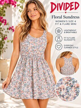 H&M Divided Floral Cutout Sundress Women’s Size 4 Pastel Fit & Flare Mini Dress